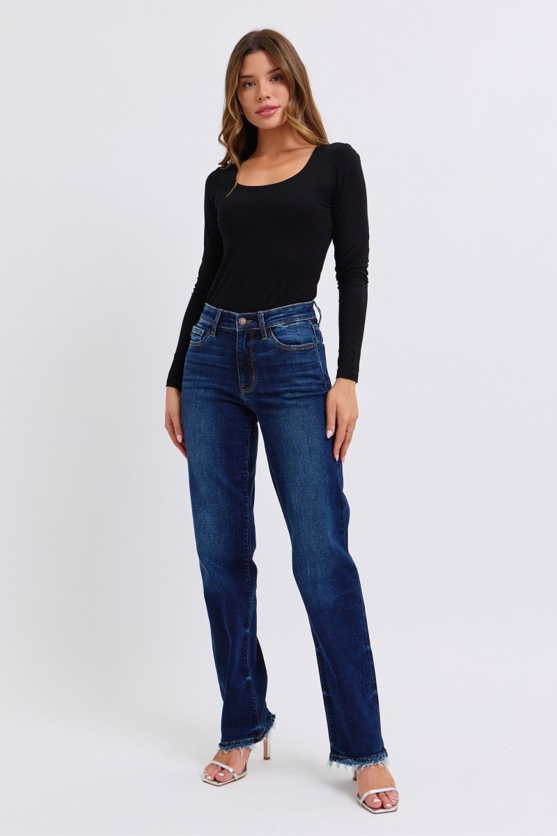 Judy Blue Full Size Raw Hem Straight Leg Jeans for Women - Love Salve